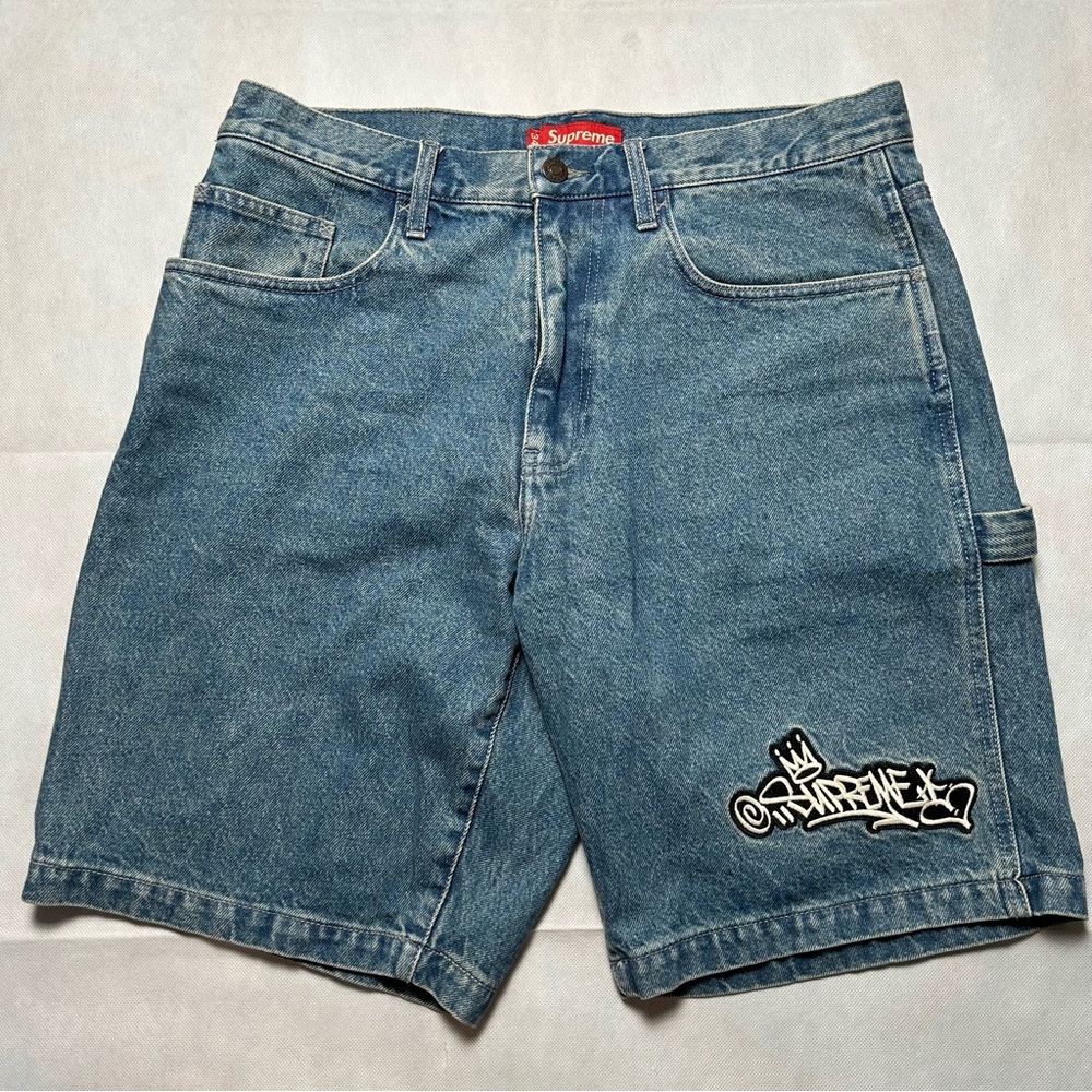 Supreme carpenter denim shorts with embroidered logo size 34